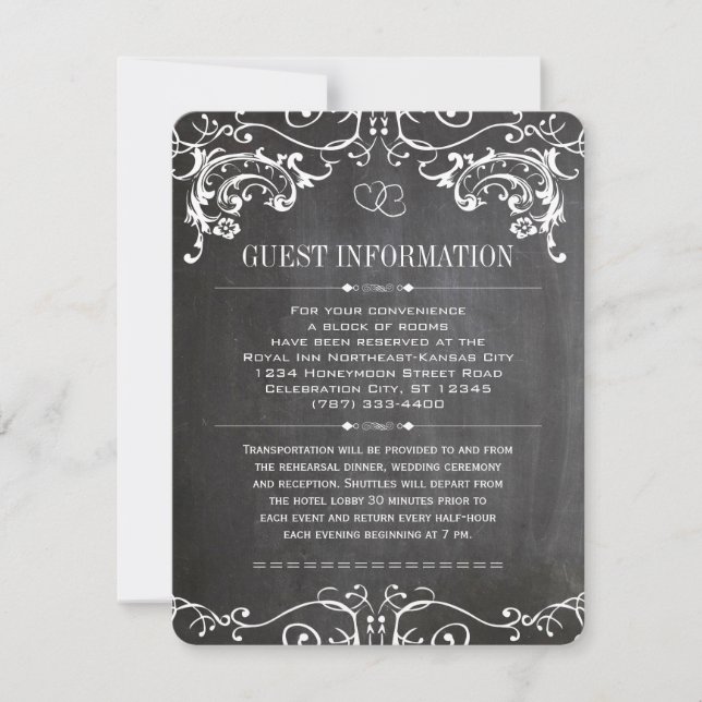 Romantic Swirl Border Chalkboard Typography Invite (Front)