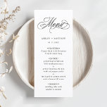 Romantic Swirly Calligraphy Wedding Menu<br><div class="desc">Simple black and white wedding menu featuring elegant and romantic swirly calligraphy lettering with your names. For more advanced customisation of this design,  please click the BLUE DESIGN TOOL BUTTON above!</div>