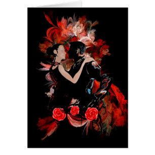 Romantic tango dancers on red fractal