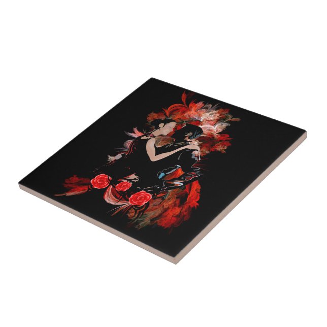 Romantic tango dancers on red fractal tile (Side)