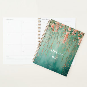 Romantic Teal Blush Pink Flowers Dream Planner