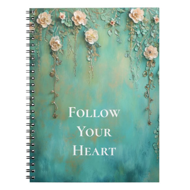 Romantic Teal Blush Pink Flowers  Notebook (Front)