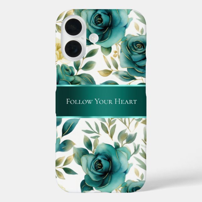 Romantic Teal Green Cream Rose Floral Case-Mate iPhone Case (Back)