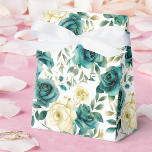 Romantic Teal Green Cream Rose Floral Favour Box