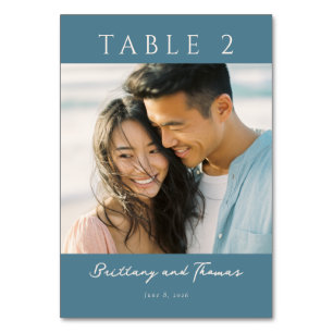 Romantic Teal Minimalist Photo Table Number