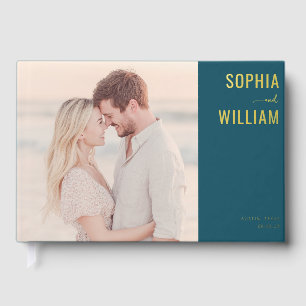 Romantic Teal Modern Photo Guest Book