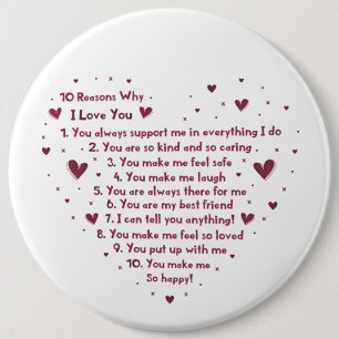 romantic ten reasons why Valentine Holiday 6 Cm Round Badge