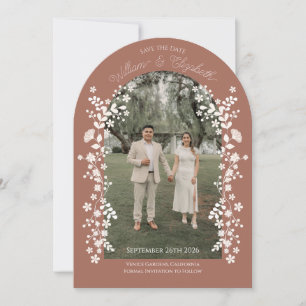 Romantic Terracotta Floral Arch Save the Date Invitation