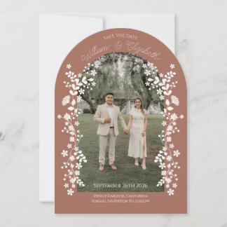 Romantic Terracotta Floral Arch Save the Date Invitation