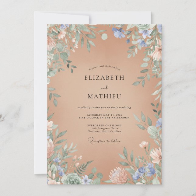 Romantic Terracotta Leaf Wedding Invitation (Front)
