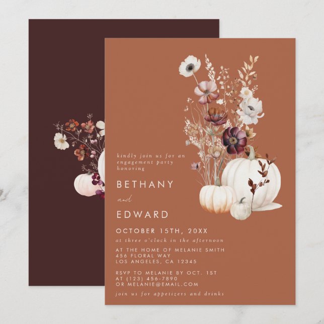 Romantic Terracotta Wildflower Engagement Party Invitation (Front/Back)