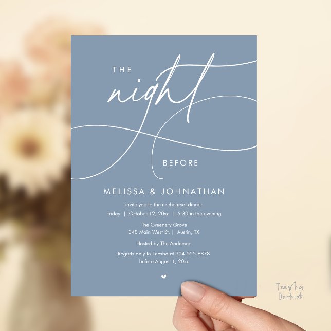 Romantic The Night Before Wedding Rehearsal Dinner Invitation (Romantic The Night Before Wedding Rehearsal Dinner Invitation card in dusty blue)