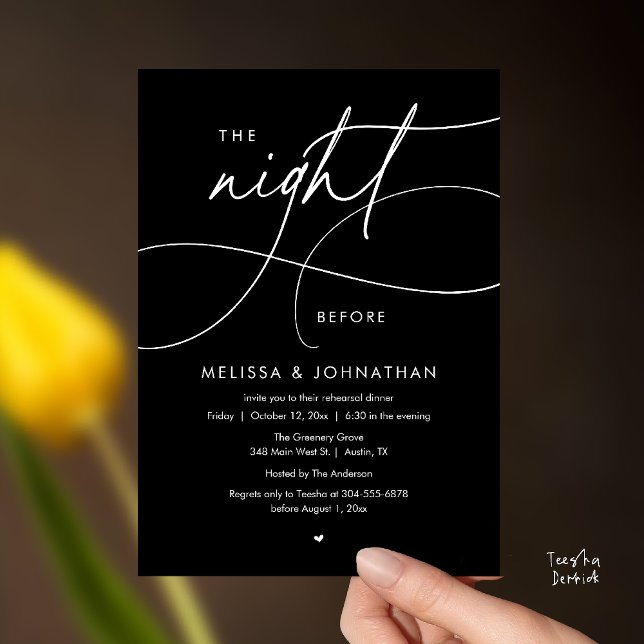 Romantic The Night Before Wedding Rehearsal Dinner Invitation (Romantic The Night Before Wedding Rehearsal Dinner Invitation card in black and white)
