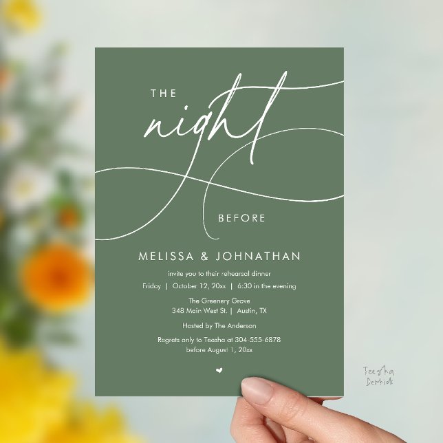 Romantic The Night Before Wedding Rehearsal Dinner Invitation (Romantic The Night Before Wedding Rehearsal Dinner Invitation card in sage green)