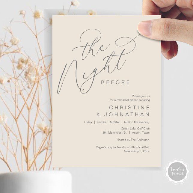 Romantic The Night Before Wedding Rehearsal Dinner Invitation (Romantic The Night Before Wedding Rehearsal Dinner Party Invitation Card, in Dark Grey Cream)