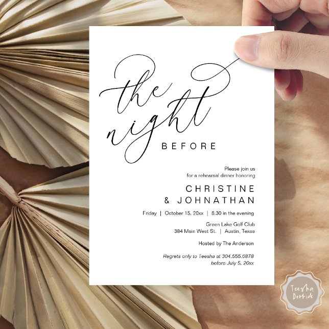 Romantic The Night Before Wedding Rehearsal Dinner Invitation (Romantic The Night Before Wedding Rehearsal Dinner Party Invitation Card, in Black and White)