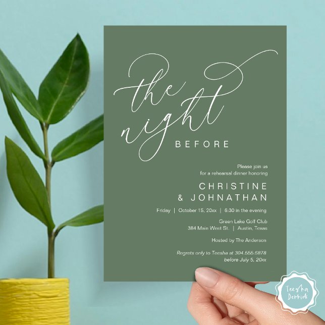 Romantic The Night Before Wedding Rehearsal Dinner Invitation (Romantic The Night Before Wedding Rehearsal Dinner Party Invitation Card, in Forest Sage Green)