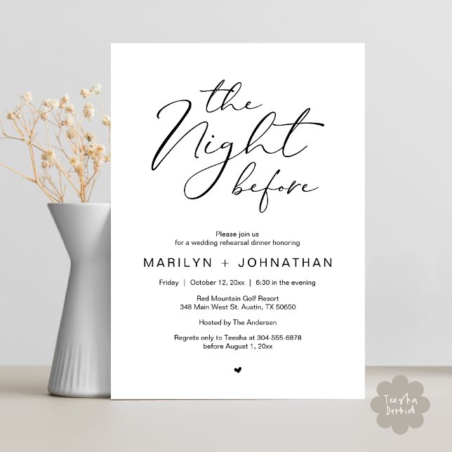 Romantic The Night Before Wedding Rehearsal Dinner Invitation (Romantic The Night Before Modern Wedding Rehearsal Dinner Invitation Card PDF Black White)