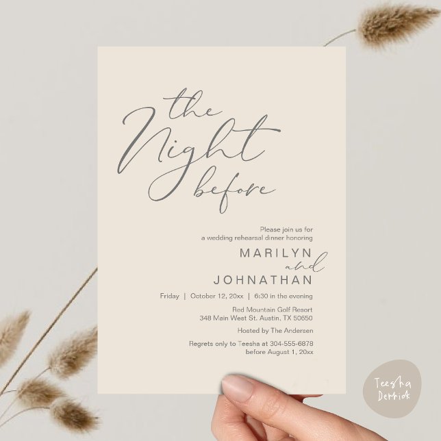 Romantic The Night Before Wedding Rehearsal Dinner Invitation (Romantic The Night Before Modern Wedding Rehearsal Dinner Invitation Card PDF Aesthetic Cream Grey)