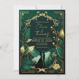 Romantic theme in Green and Gold. Invitation