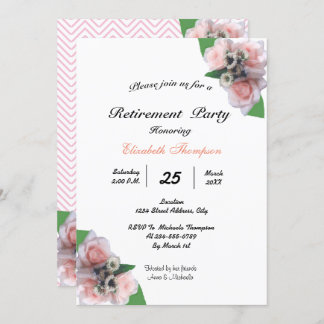 Romantic three pink roses floral Retirement Party Invitation