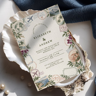 Romantic Travel Stamp Wedding Invitation