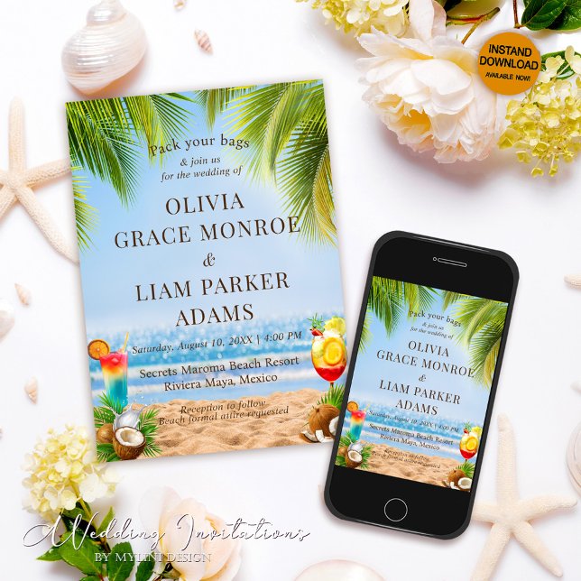 Romantic Tropical Beach Destination Wedding Invitation (Creator Uploaded)
