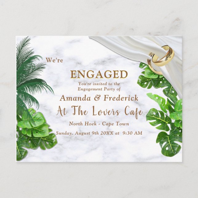 Romantic Tropical  Engagement Invitation Postcard (Front)