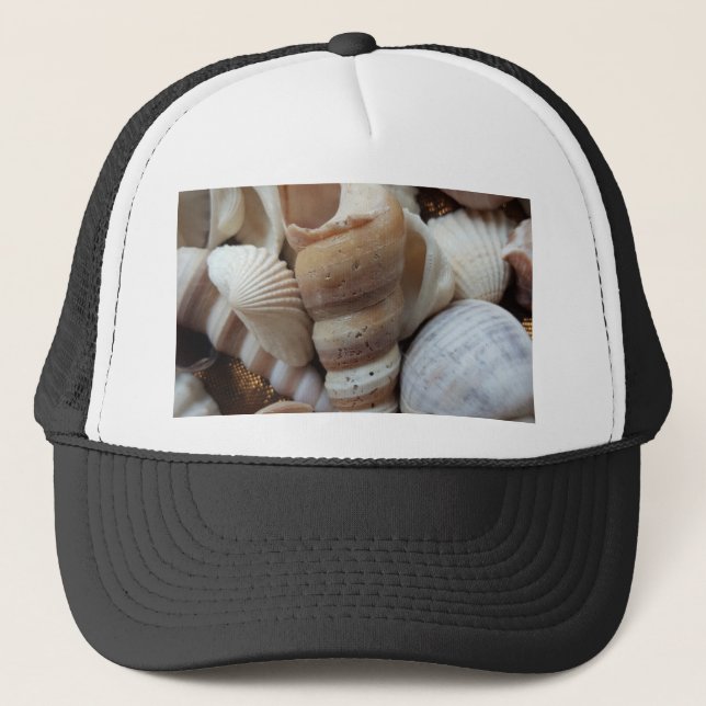 Romantic Tropical Exotic Sea Shells Beach Love Trucker Hat (Front)