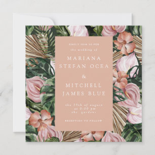Romantic Tropical Floral soft Pink Green peach