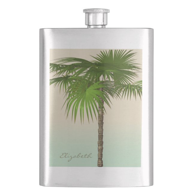 Romantic Tropical Palm Tree -Personalised Hip Flask (Front)