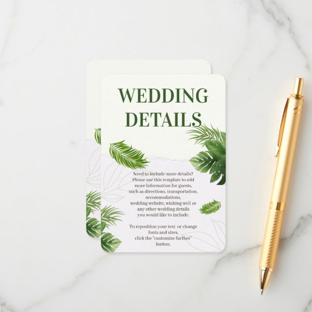 Romantic Tropical Wedding Enclosure Card (Front/Back In Situ)