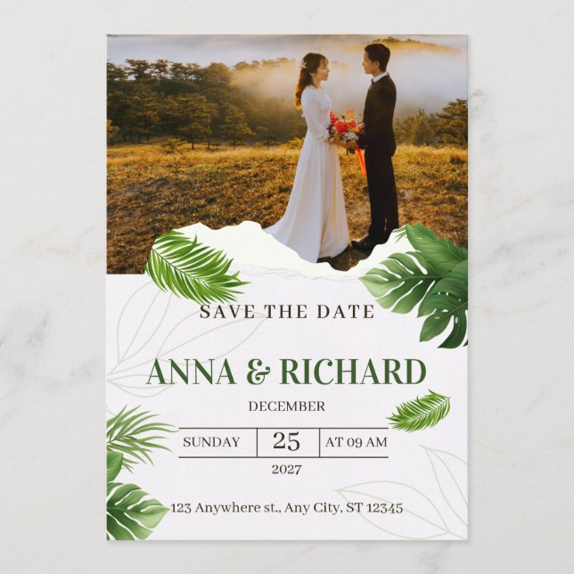 Romantic Tropical Wedding Save The Date (Front)