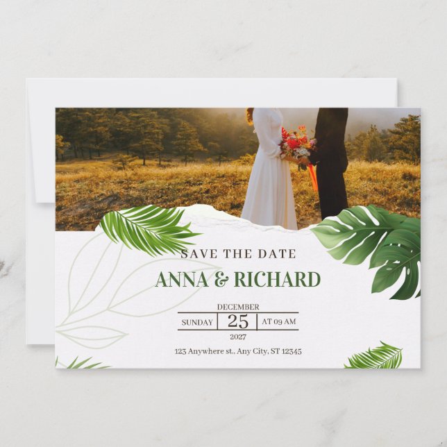 Romantic Tropical Wedding Save The Date (Front)
