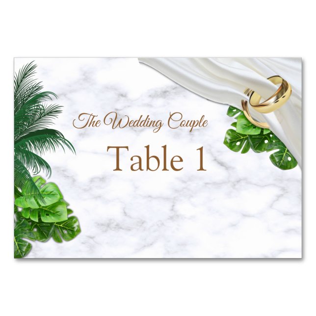 Romantic Tropical Wedding Table cards (Front)