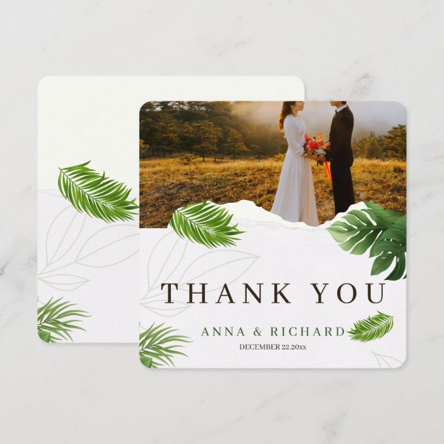 Romantic Tropical Wedding Thank You Card (Front/Back)