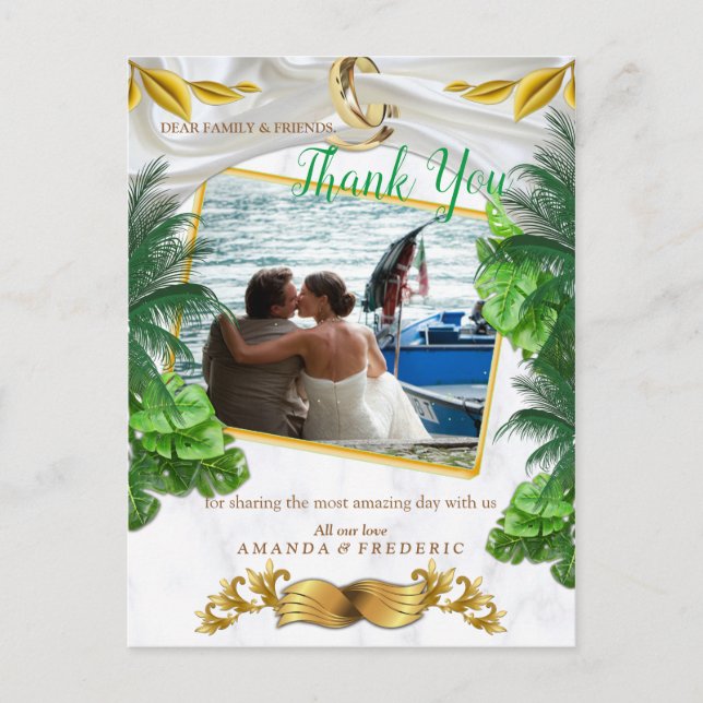 Romantic Tropical Wedding Thank You Postcard (Front)