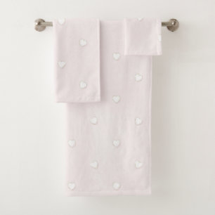 Romantic True Love White Hearts Pink Valentine Bath Towel Set