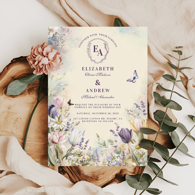 Romantic Tulip and Daisy Pastel Wedding Invitation (Creator Uploaded)