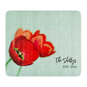 Romantic Tulips Custom Family Name Charcuterie Cutting Board