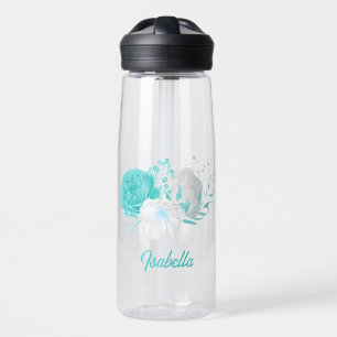 romantic turquoise flowers water bottle