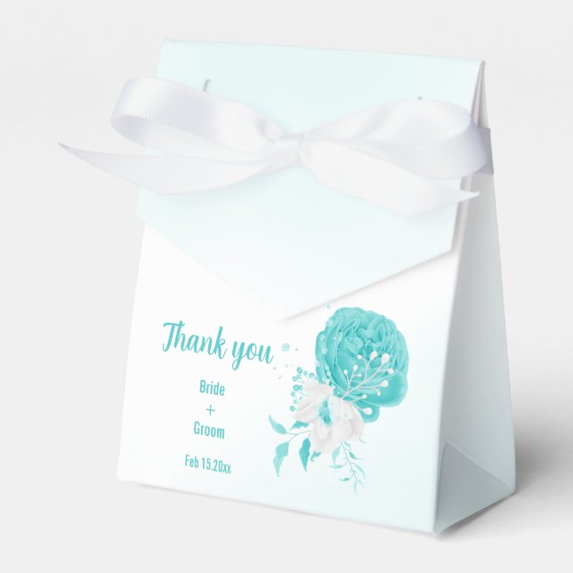 romantic turquoise flowers wedding  favour box (Front Side)