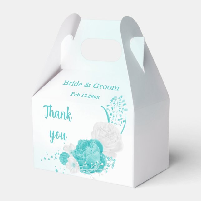 romantic turquoise flowers wedding  favour box (Front Side)