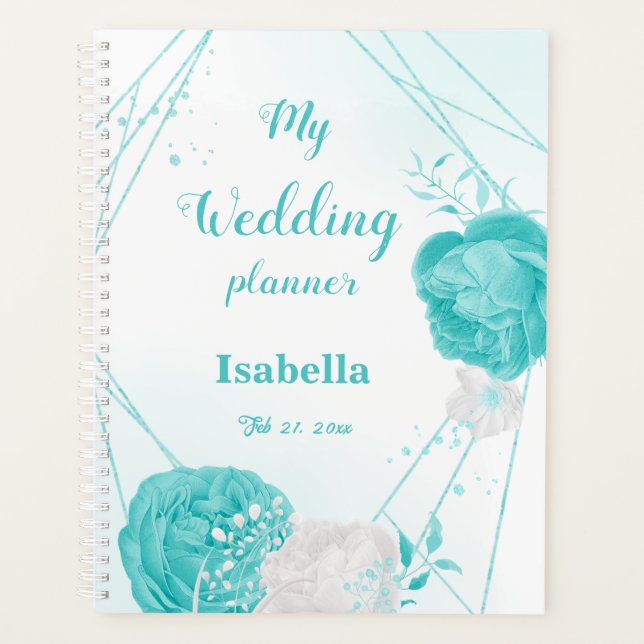 romantic turquoise flowers wedding  planner (Front)