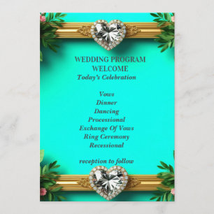 Romantic Turquoise Pink Rose Wedding Ceremony 💍 Programme