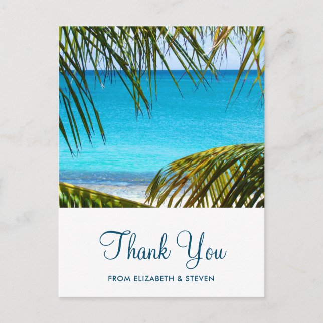 Romantic Turquoise Tropical Beach Wedding Thanks Postcard (Front)