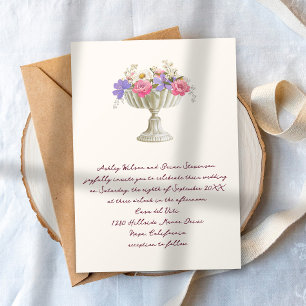 Romantic Tuscan Garden Urn with Flowers Wedding Invitation