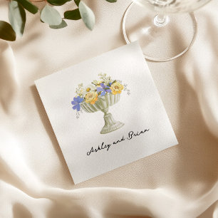 Romantic Tuscan Garden Urn with Flowers Wedding Napkin