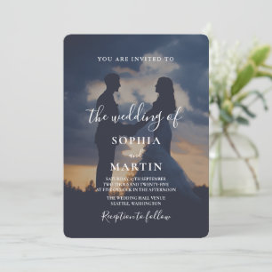 Romantic Twilight Silhouette Photo Script Wedding Invitation