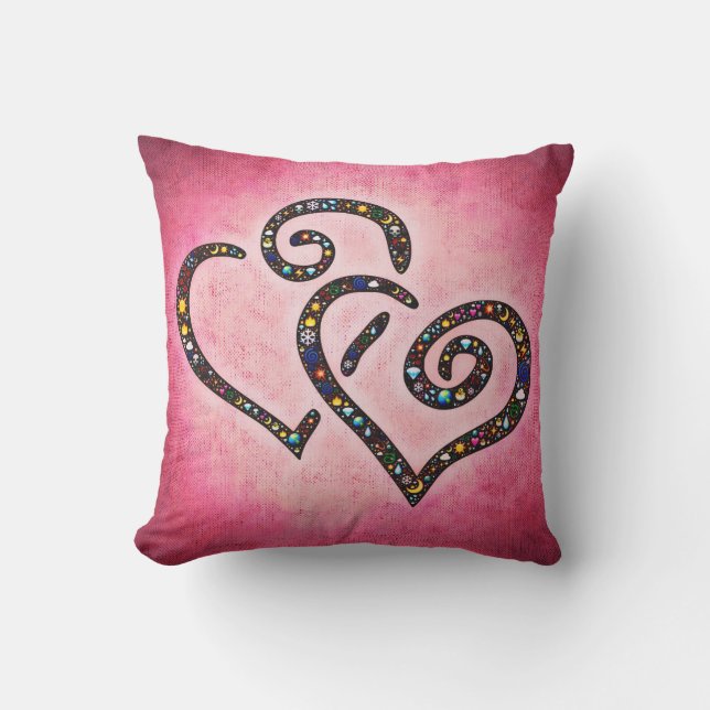 Romantic Twin Hearts Square Throw Pillow (Front)